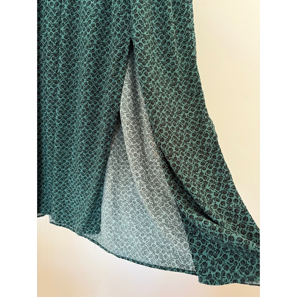 Gap Maxi Dress Womens XXL Green Smocked Waist Floral Long Sleeve V-Neck Forest - Picture 6 of 9